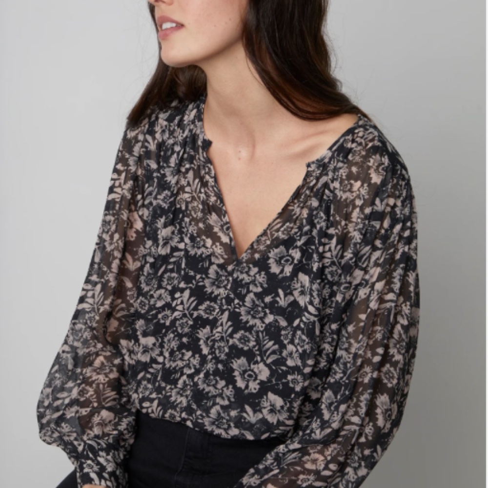 Velvet by Graham & Spencer MILEY PRINTED BOHO BLOUSE IN BLACK FLORA